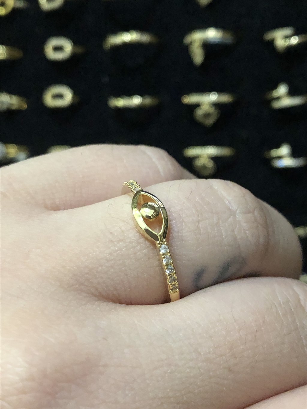 Anel Ouro olho grego pedrinhas 