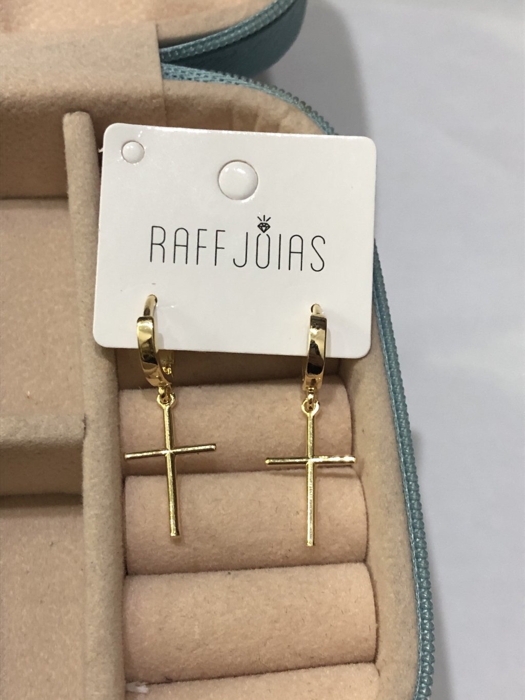 Brinco Ouro Argolinha cruz 