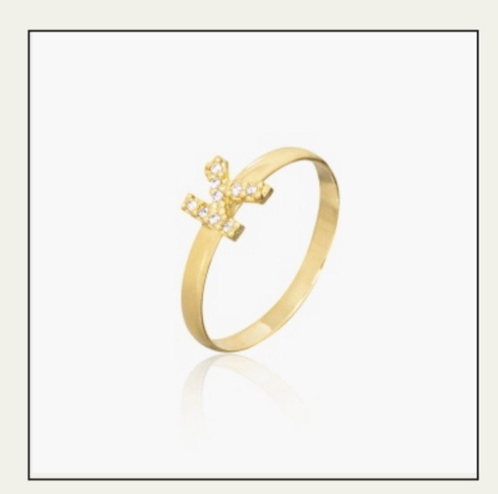 Anel Ouro ou prata inicial cravejada 