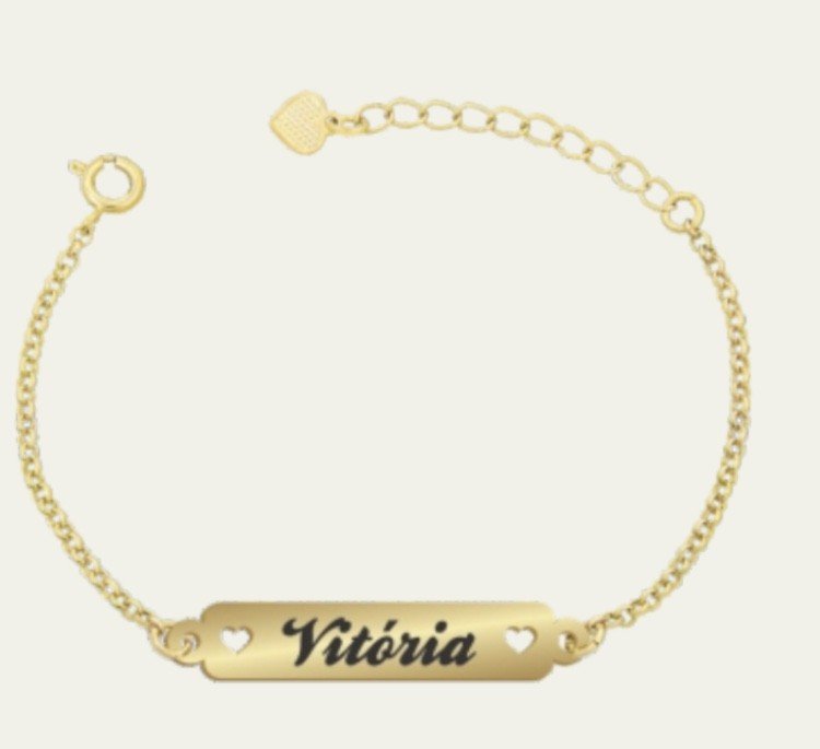 Pulseira Ouro ou Prata infantil nome e coração 