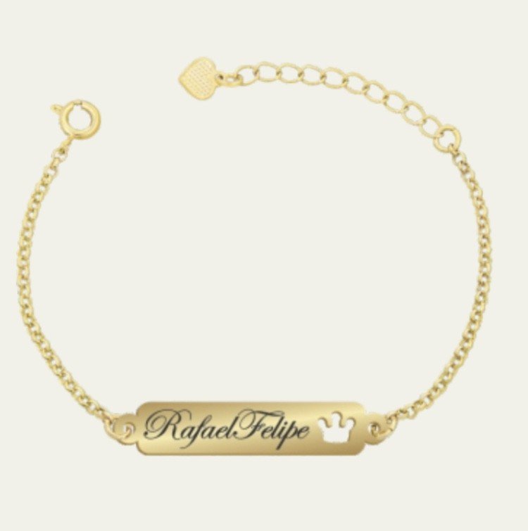 Pulseira Ouro ou Prata infantil coroa nome