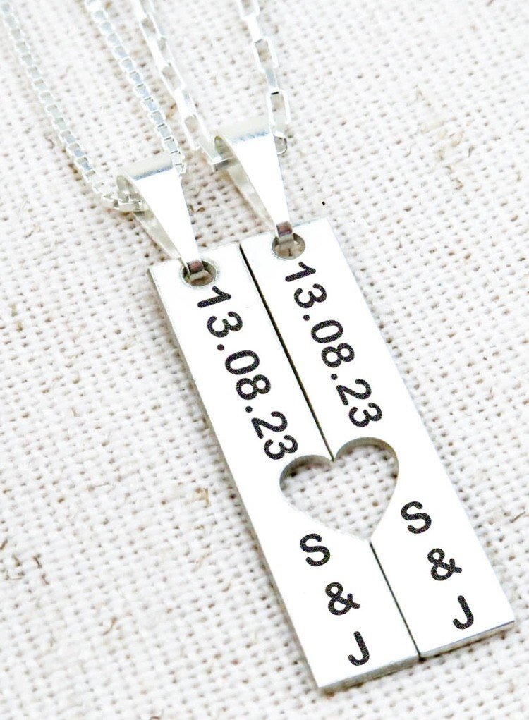 Corrente Prata 925 Casal coração e data 