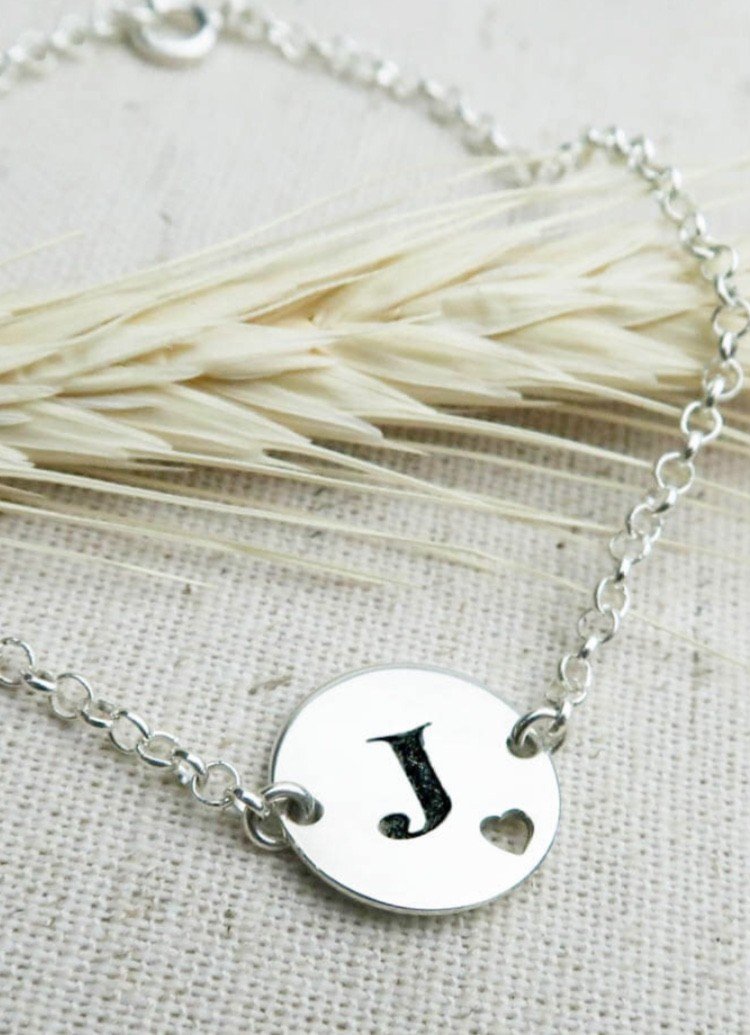 Pulseira Prata 925 letra e coração 