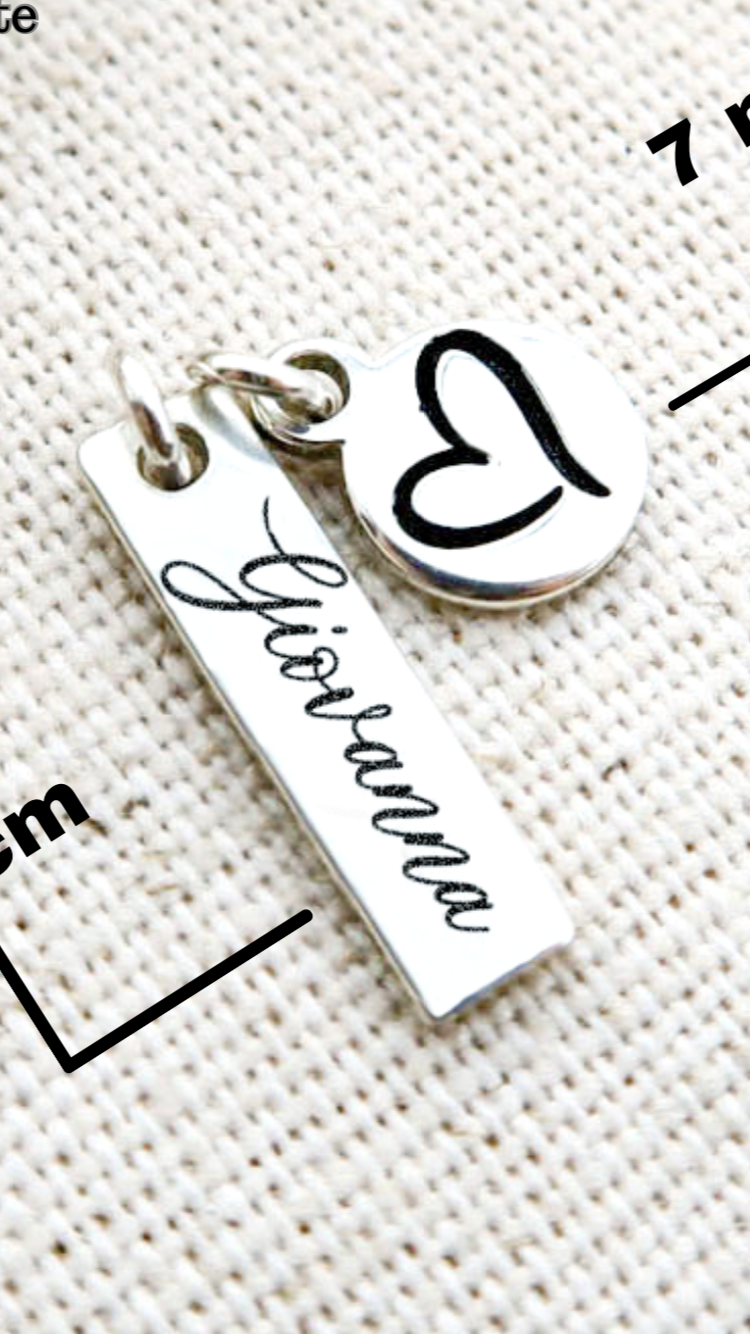 Pingente Prata 926 nome + coração 