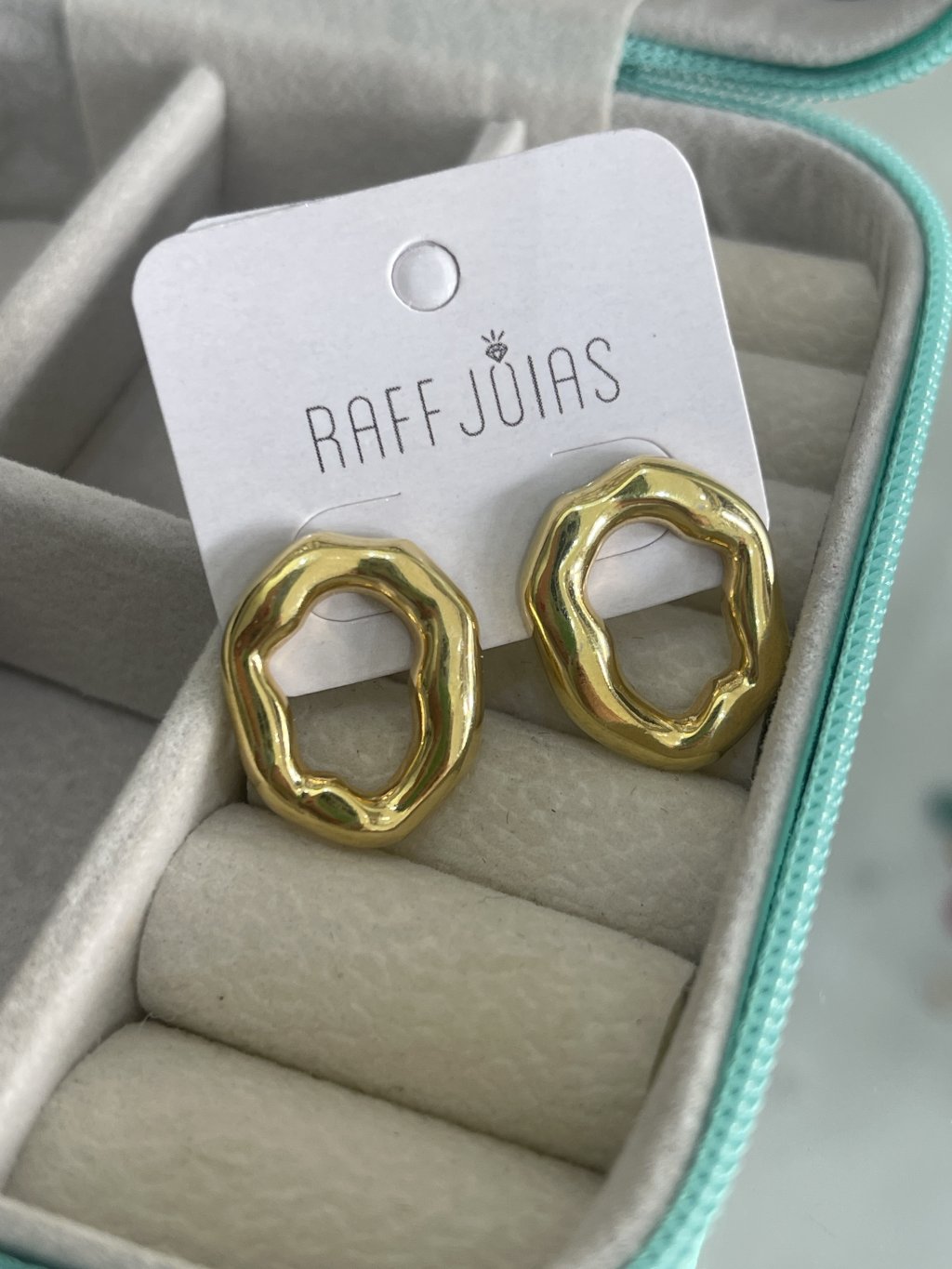 Brinco ouro/prata círculo orgânico 