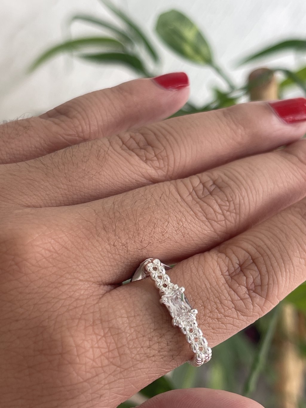 Anel quadrado ajustável ponto de luz meio ouro/prata