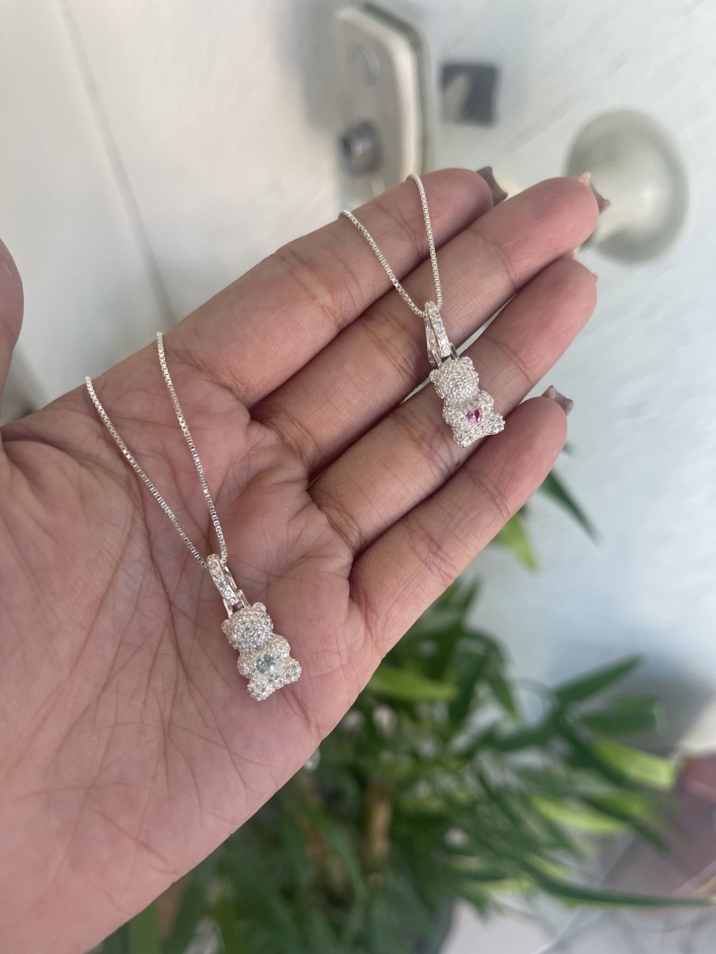 Corrente prata 925 urso coração rosa ou azul