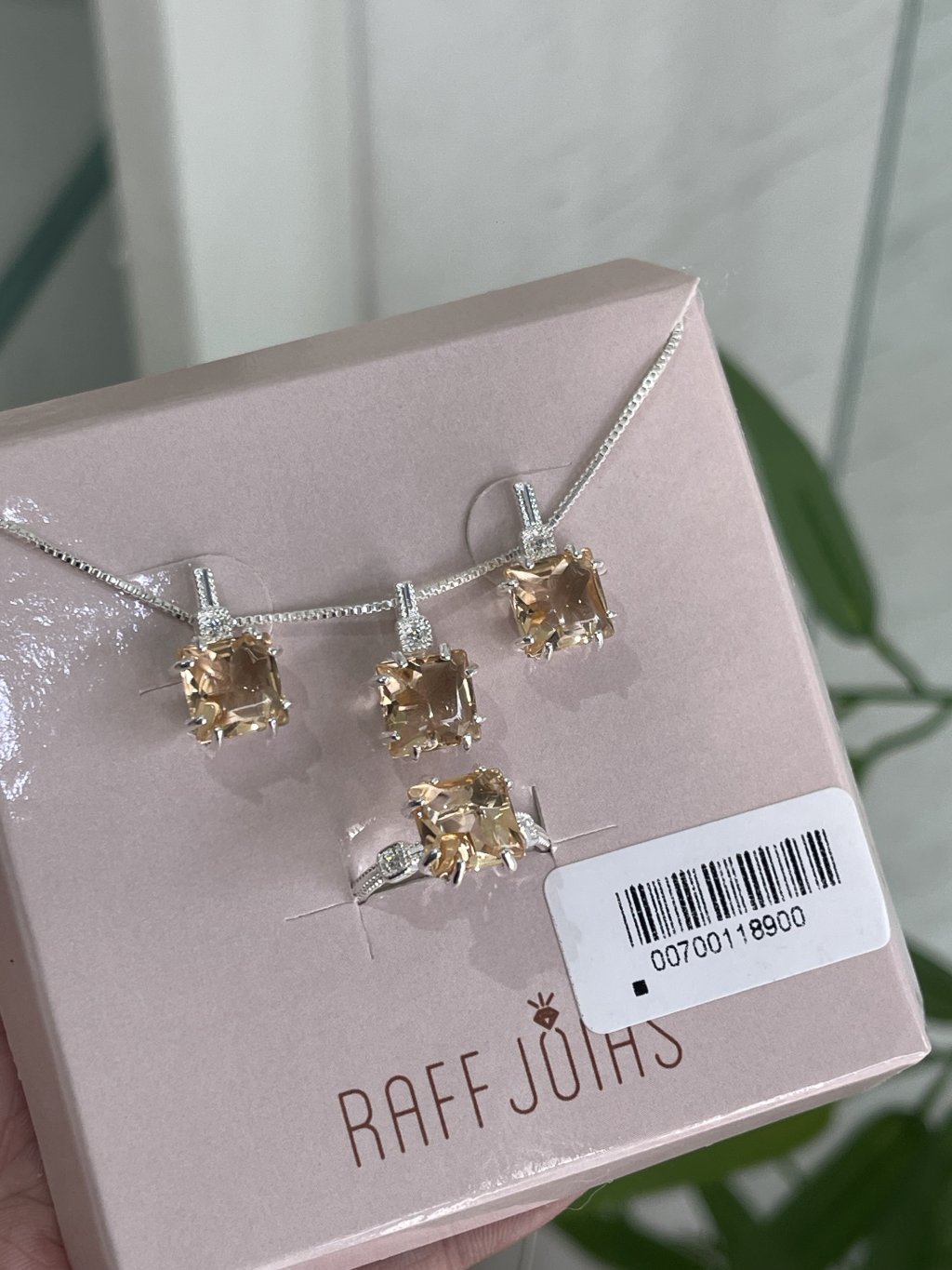 Conjuntos anel brinco e corrente pedra rosinha ouro/prata