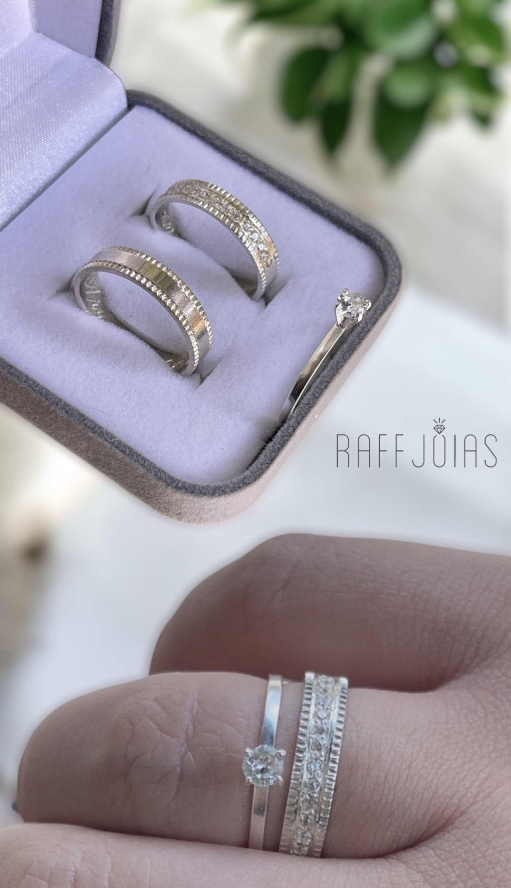 Par de alianças Prata 925 pedraria somente na frente + solitário 