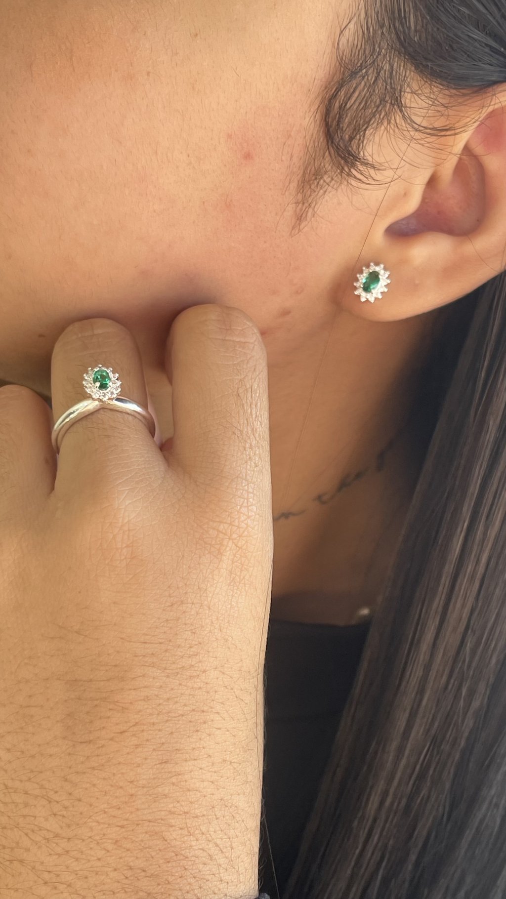 CONJUNTO FORMATURA PRATA COR PEDRA VERDE