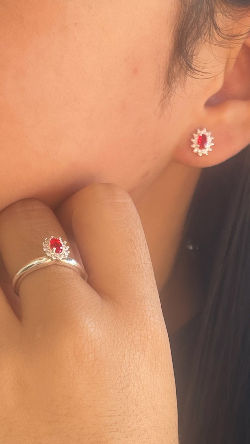 CONJUNTO PRATA FORMATURA PRATA COR DA PEDRA VERMELHA