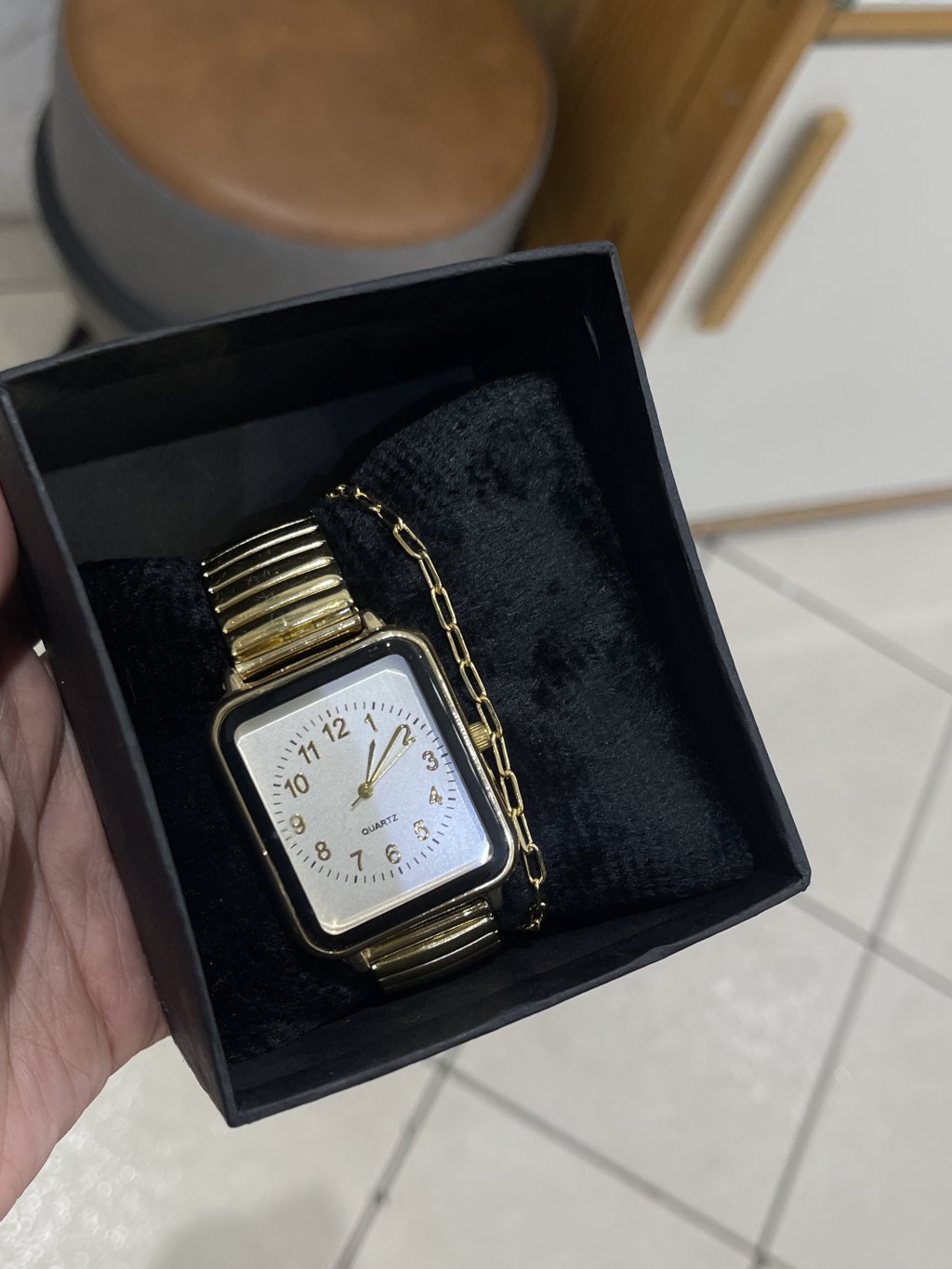 Kit relógio quadrado+pulseira Cartier 