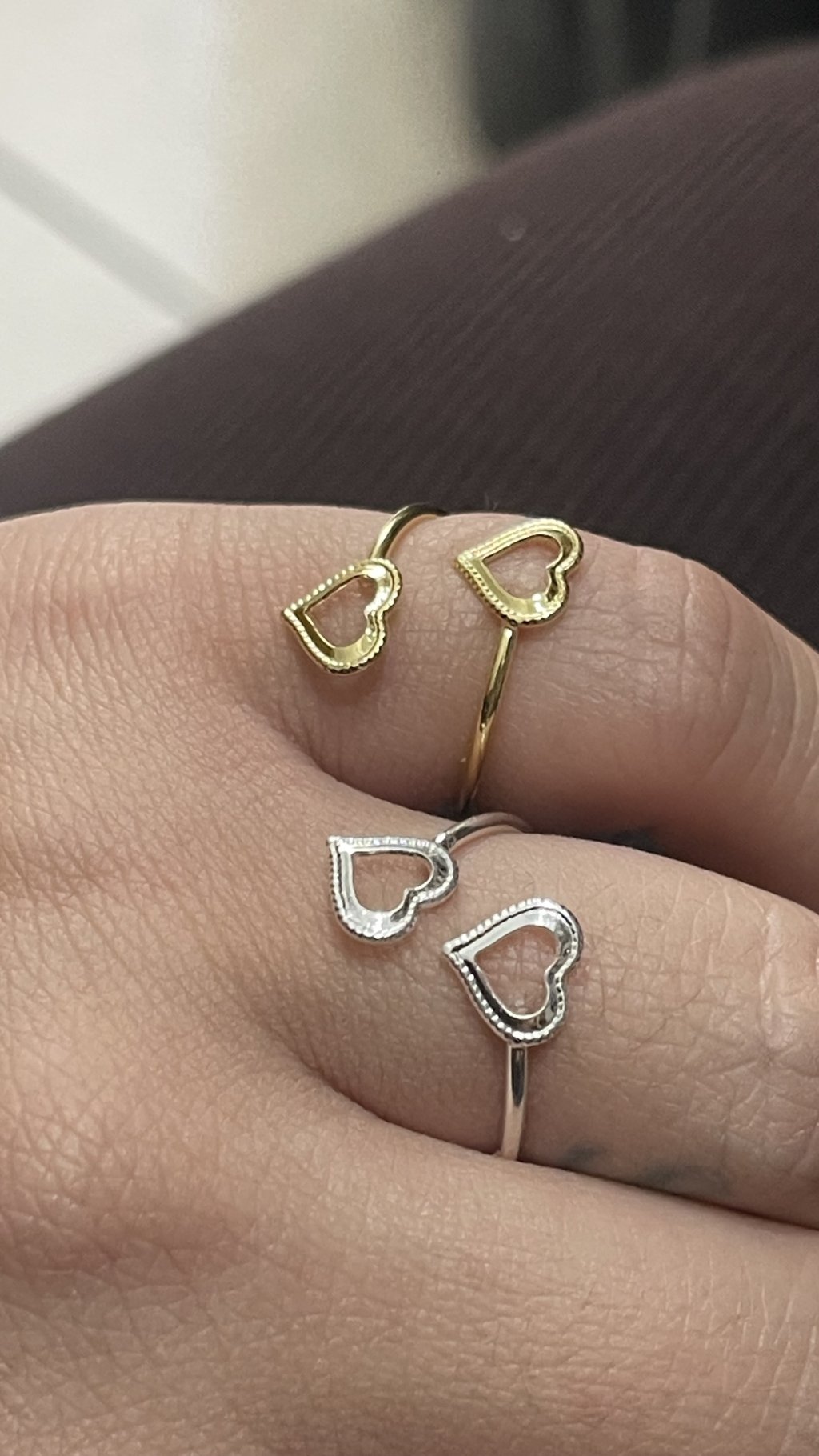 Anel Ajustável Prata e Ouro coração 