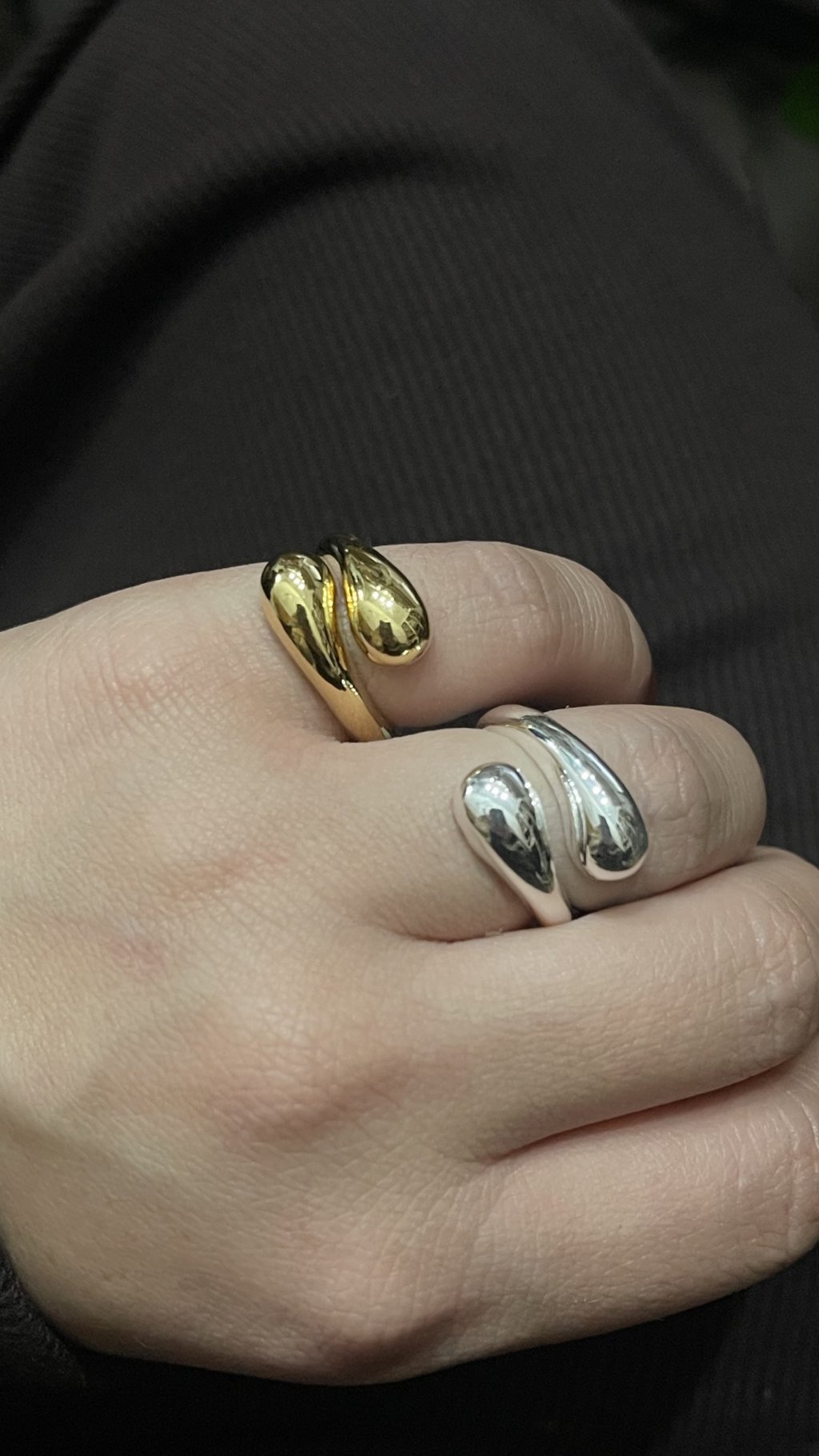 Anel Prata e Ouro Ajustável duas Gotas 