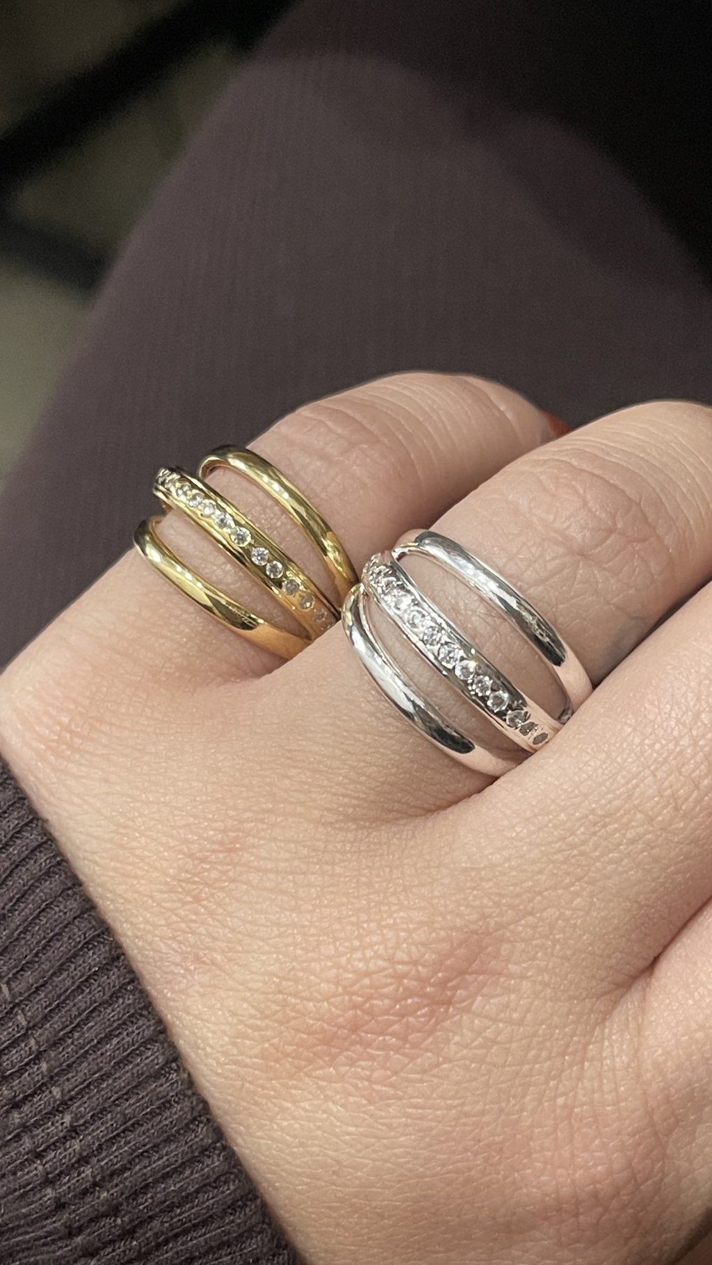 Anel Prata e Ouro Ajustável 3 riscos 