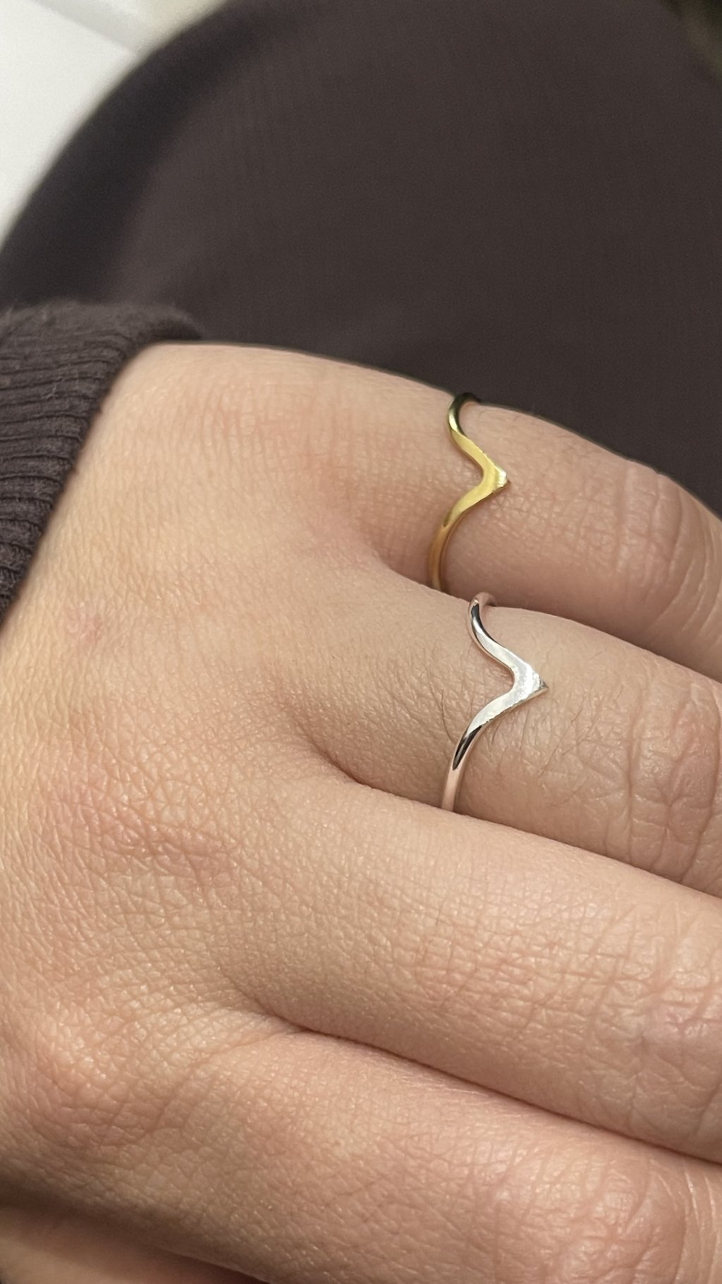 Anel prata e ouro fino onda 