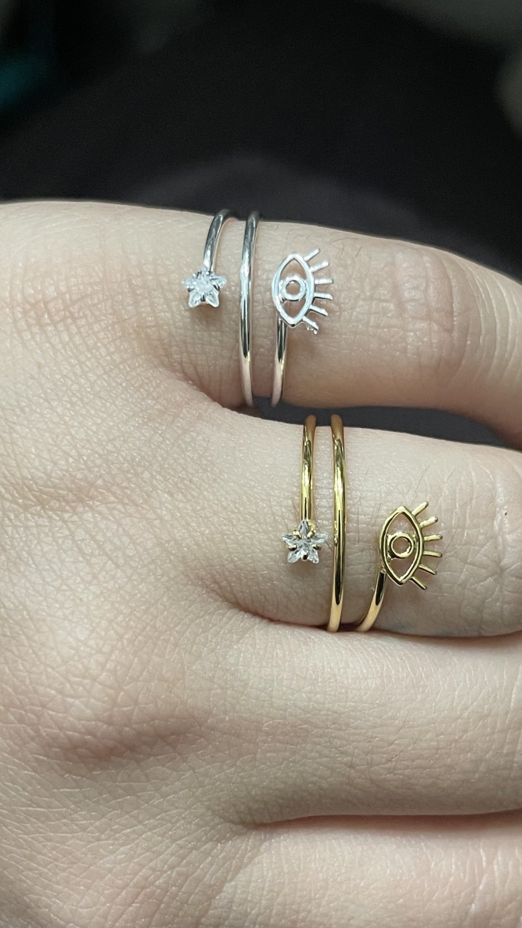 Anel Prata e Ouro Olho grego e ponto de luz 