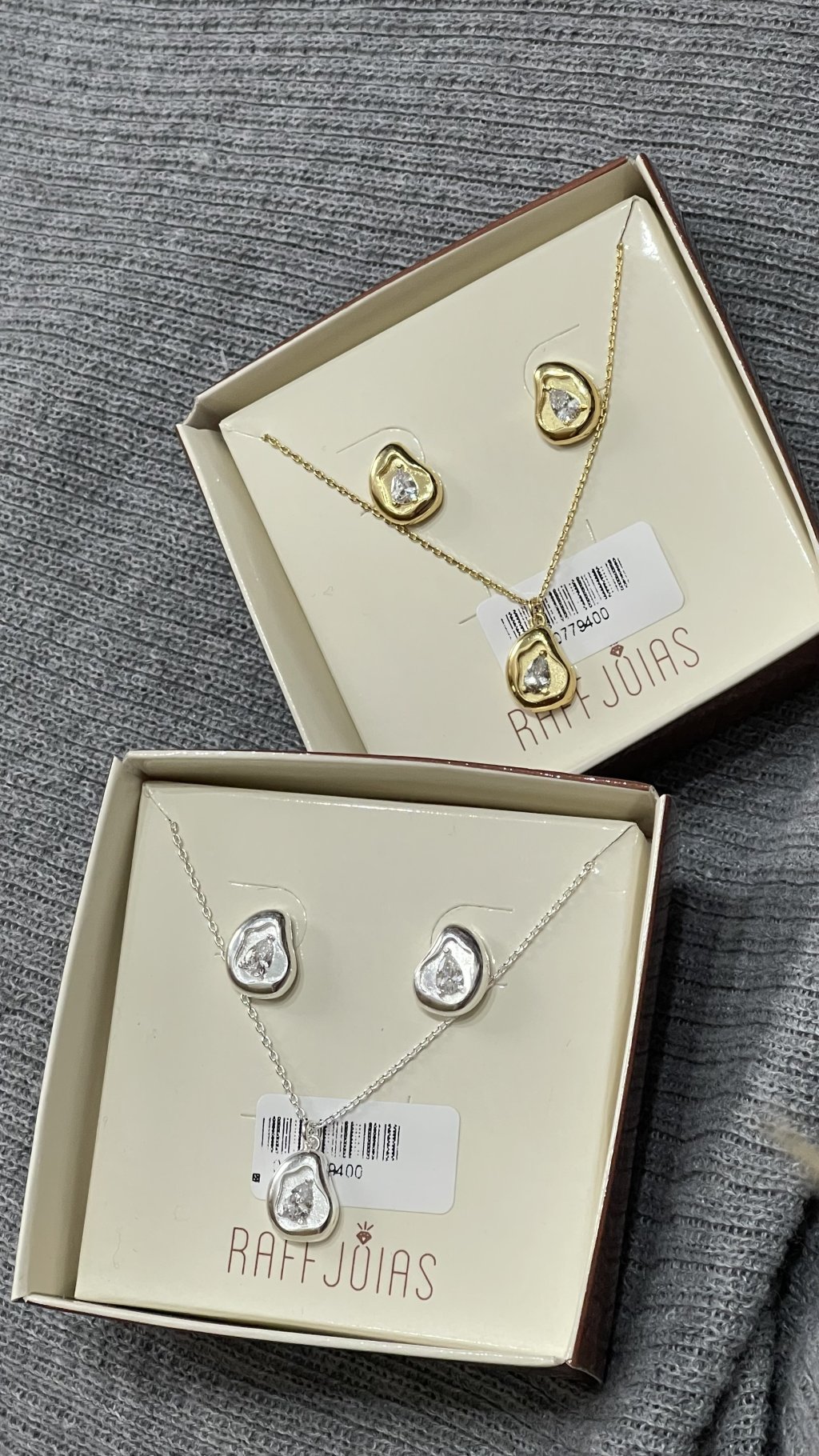 Conjunto orgânico gota ponto de luz prata/ouro