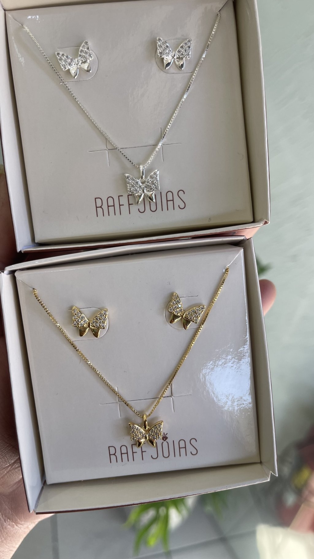 Conjunto laço ouro/prata