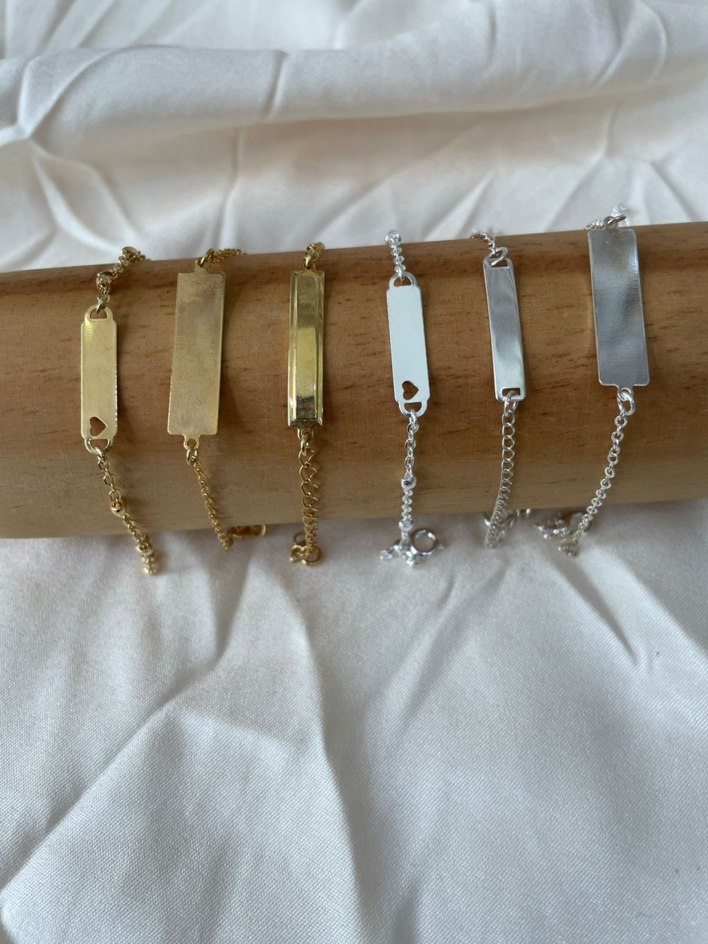 Pulseira Infantil prata e ouro placa