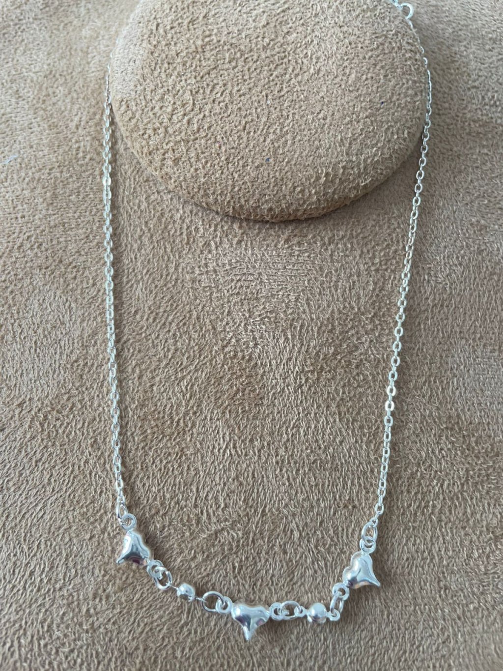 corrente prata 3 corações menina