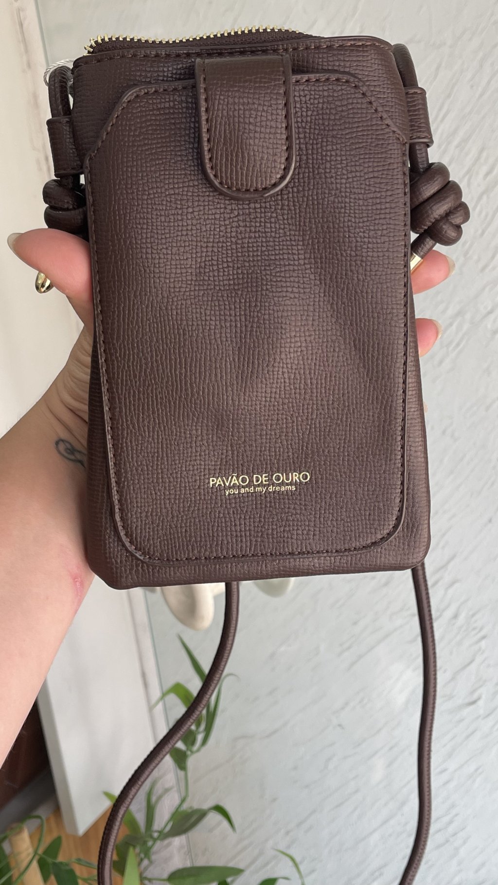 Bolsa couro marrom escuro 