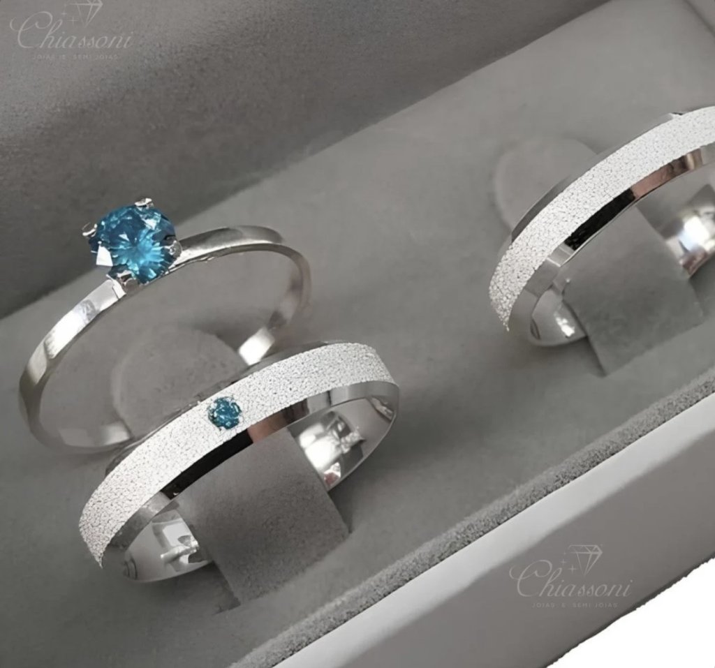 Par de aliança prata + solitário prata 