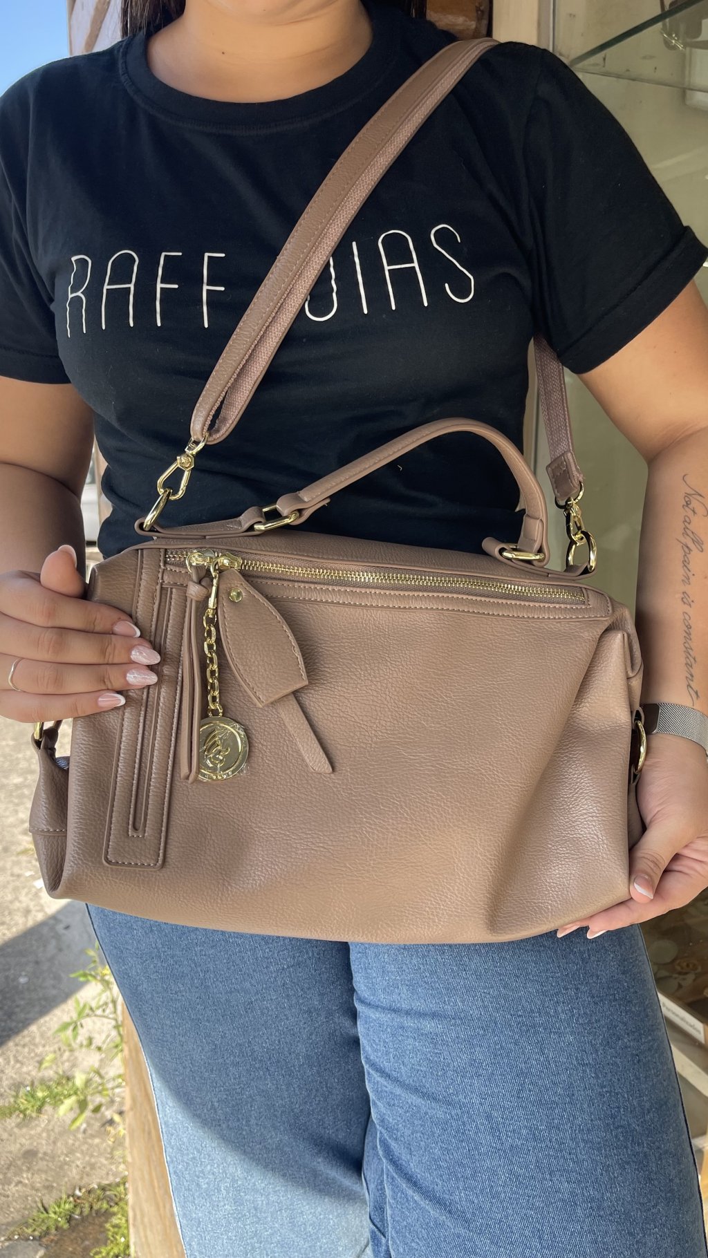 Bolsa couro nude amarronzado