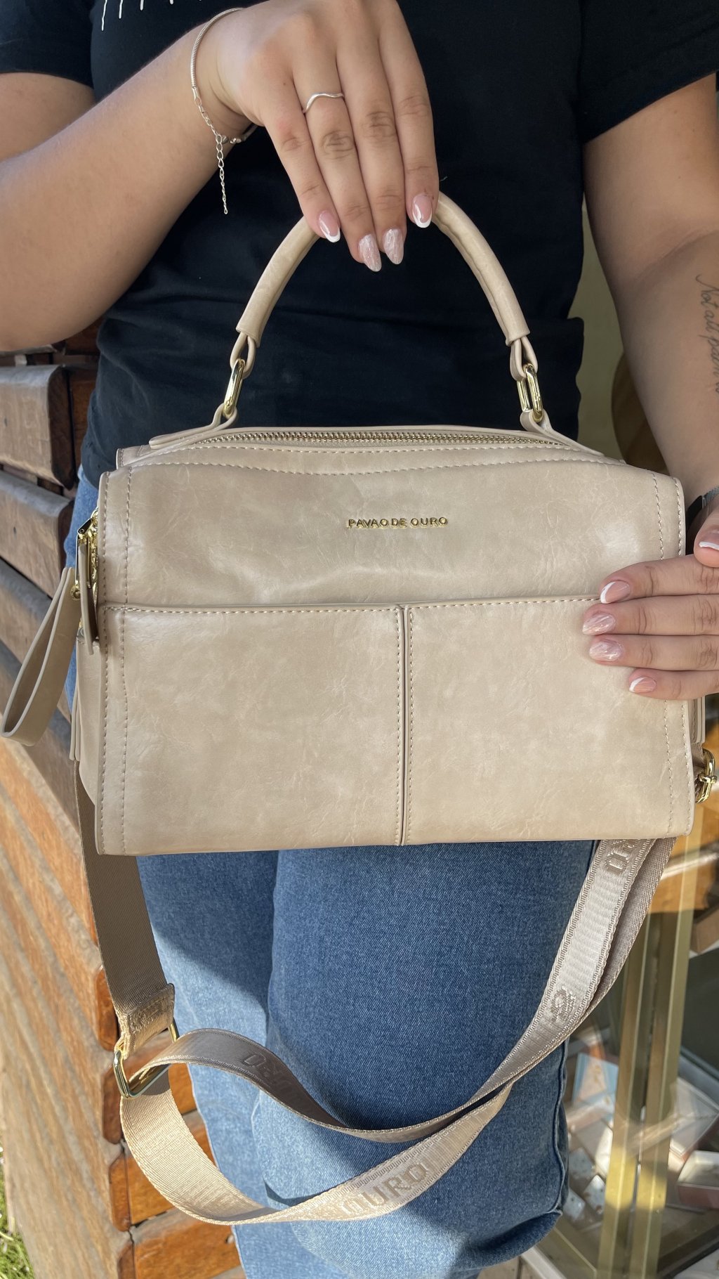 Bolsa couro creme marmorizada