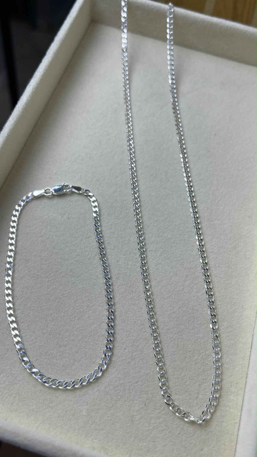 Conjunto corrente e pulseira elos diamantado 3 mm prata 925