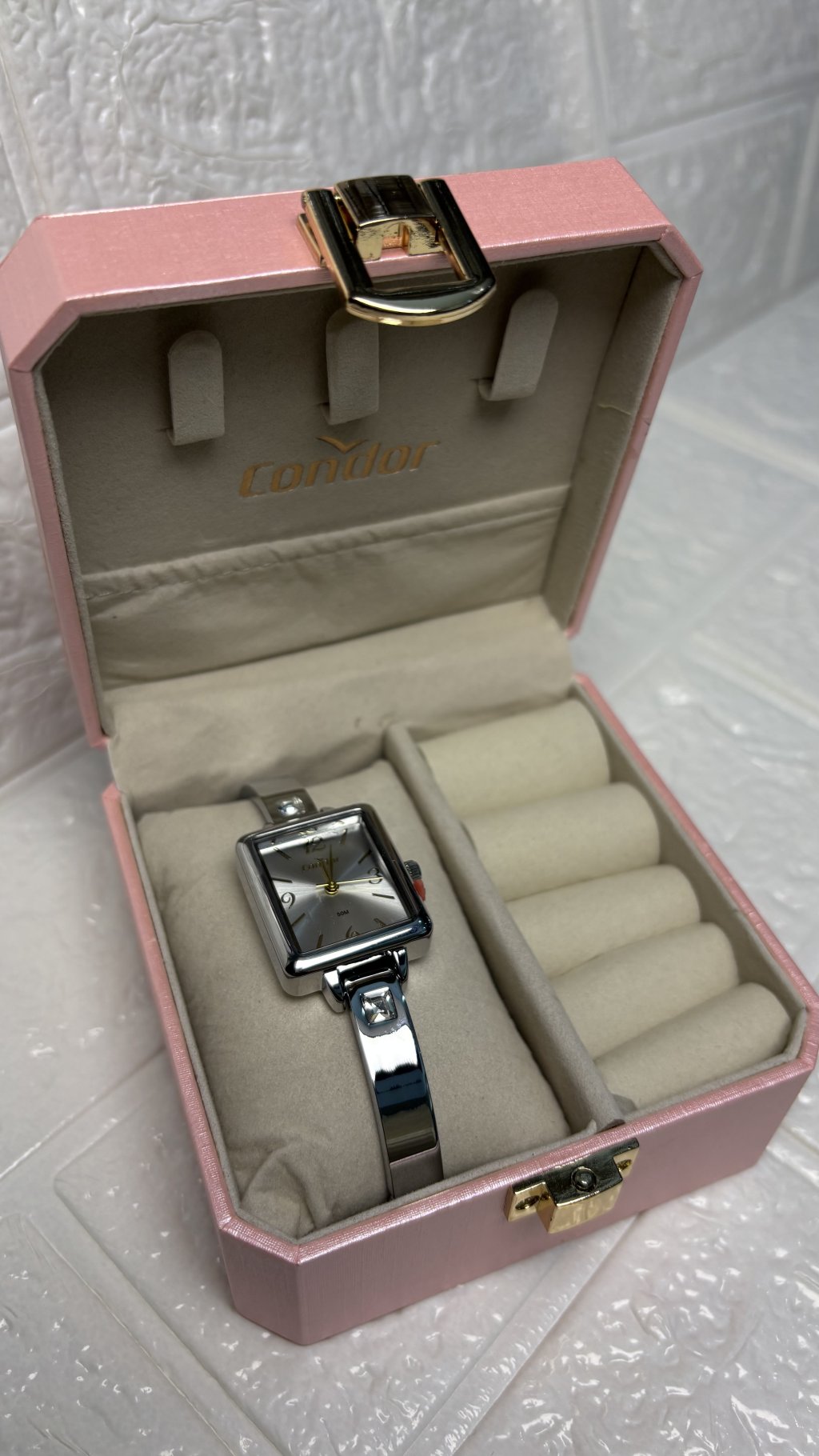 Relogio Condor Quadrado Metal Prata