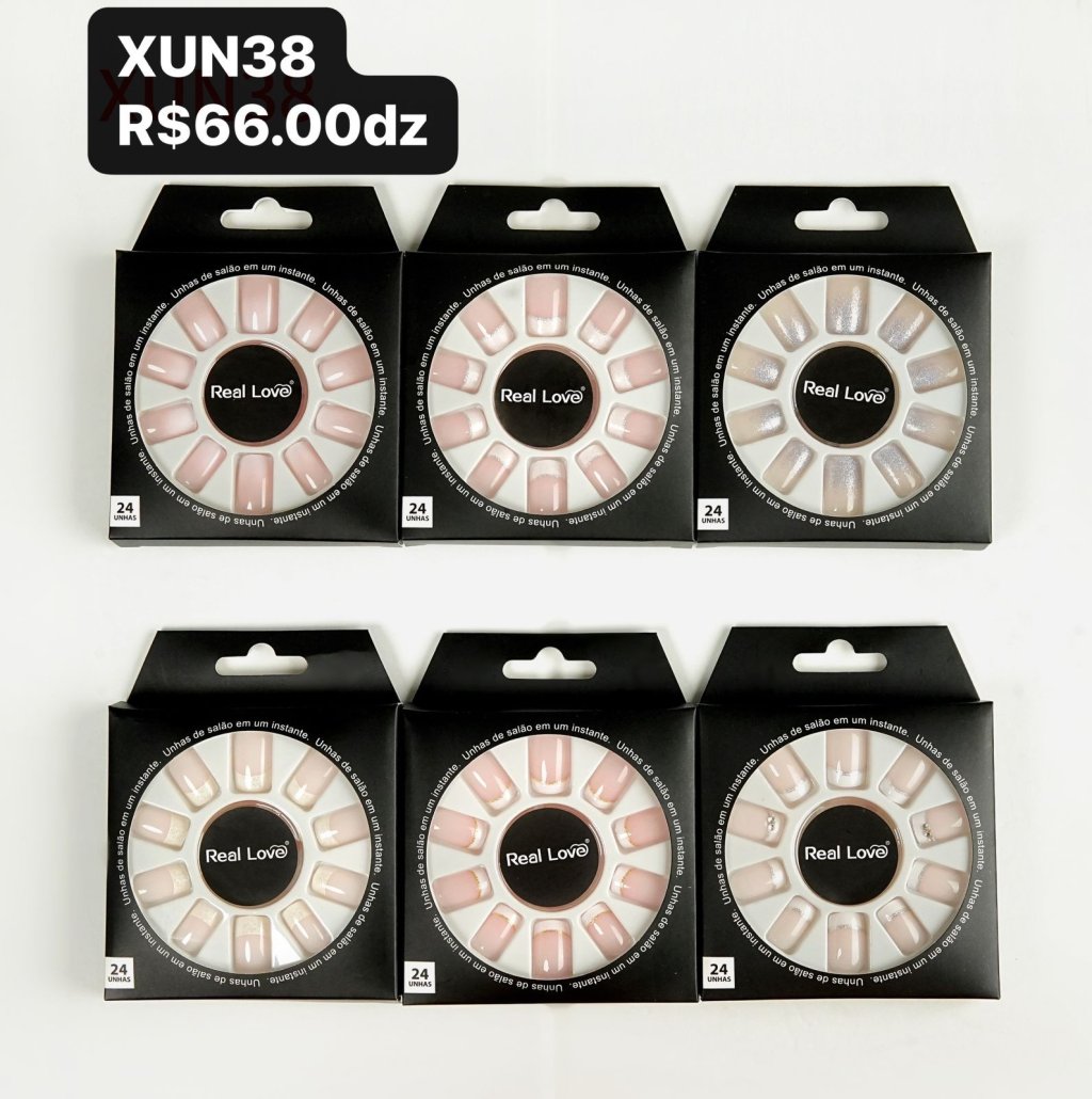 XUN38 -  UNHAS POSTIÇAS SORTIDAS-DECORADAS NUDE C/24