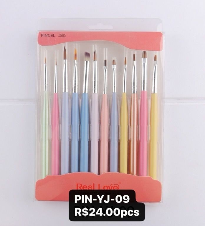 PIN-YJ-09 - KIT COMPLETO DE PINCEL P/ UNHAS 12 TIPOS