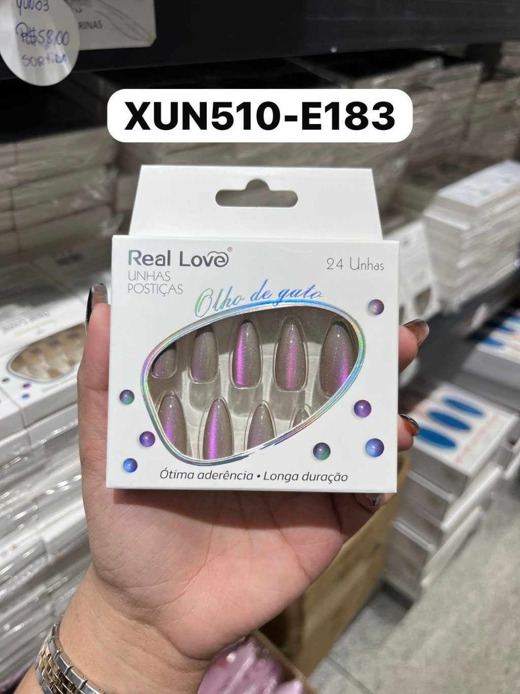 XUN510 - E183 - Unha Postiça Amendoada Olho de Gato