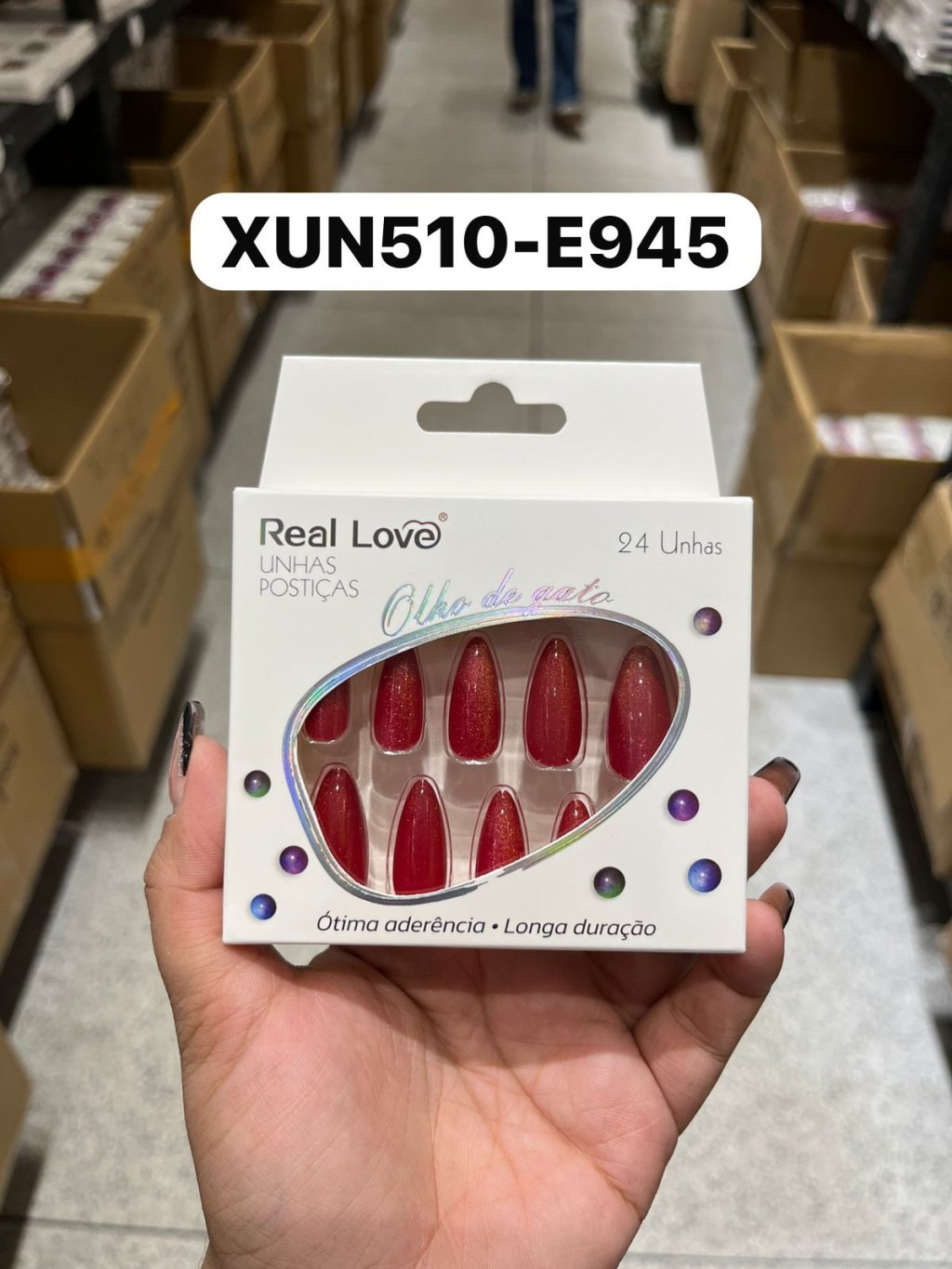 XUN510 - E945 - Unha Postiça Amendoada Olho de Gato