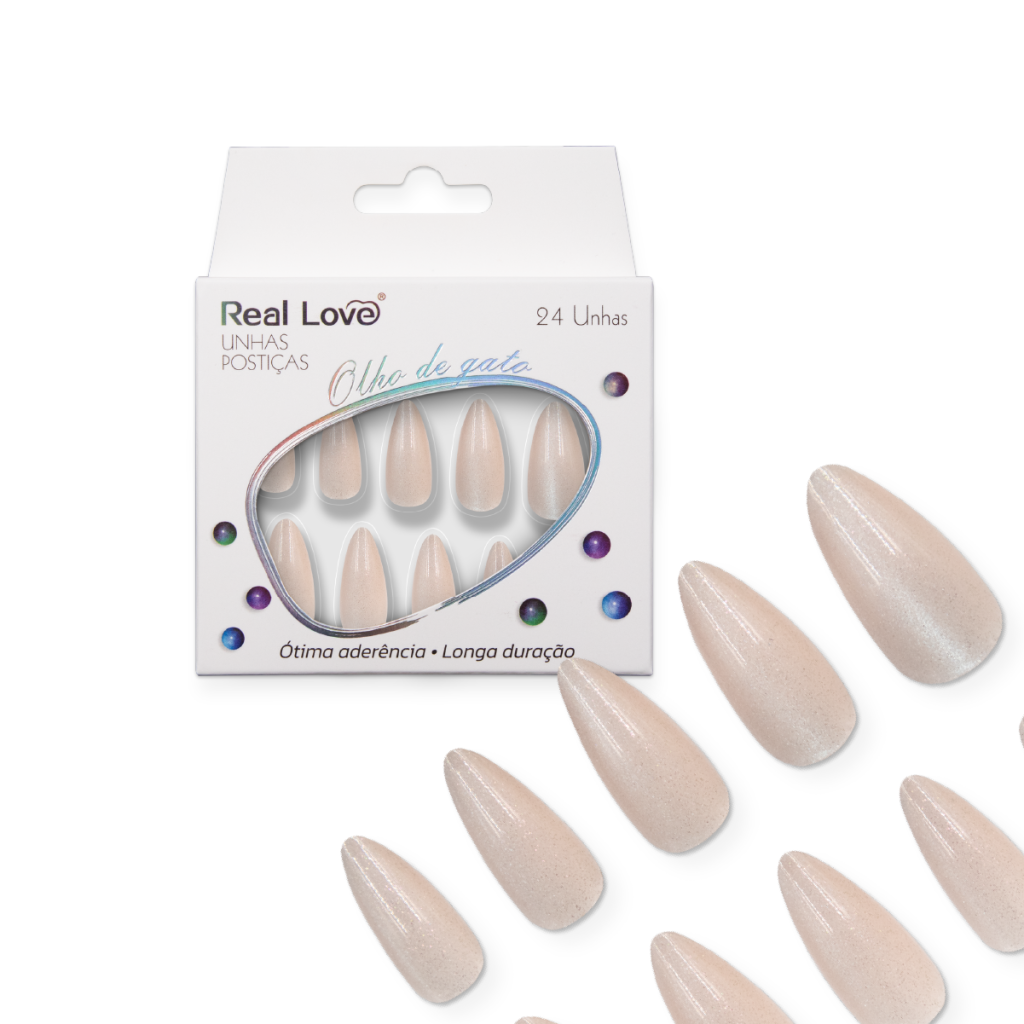 XUN510 - E74 Furta Cor- Unha Postiça Amendoada Olho de Gato