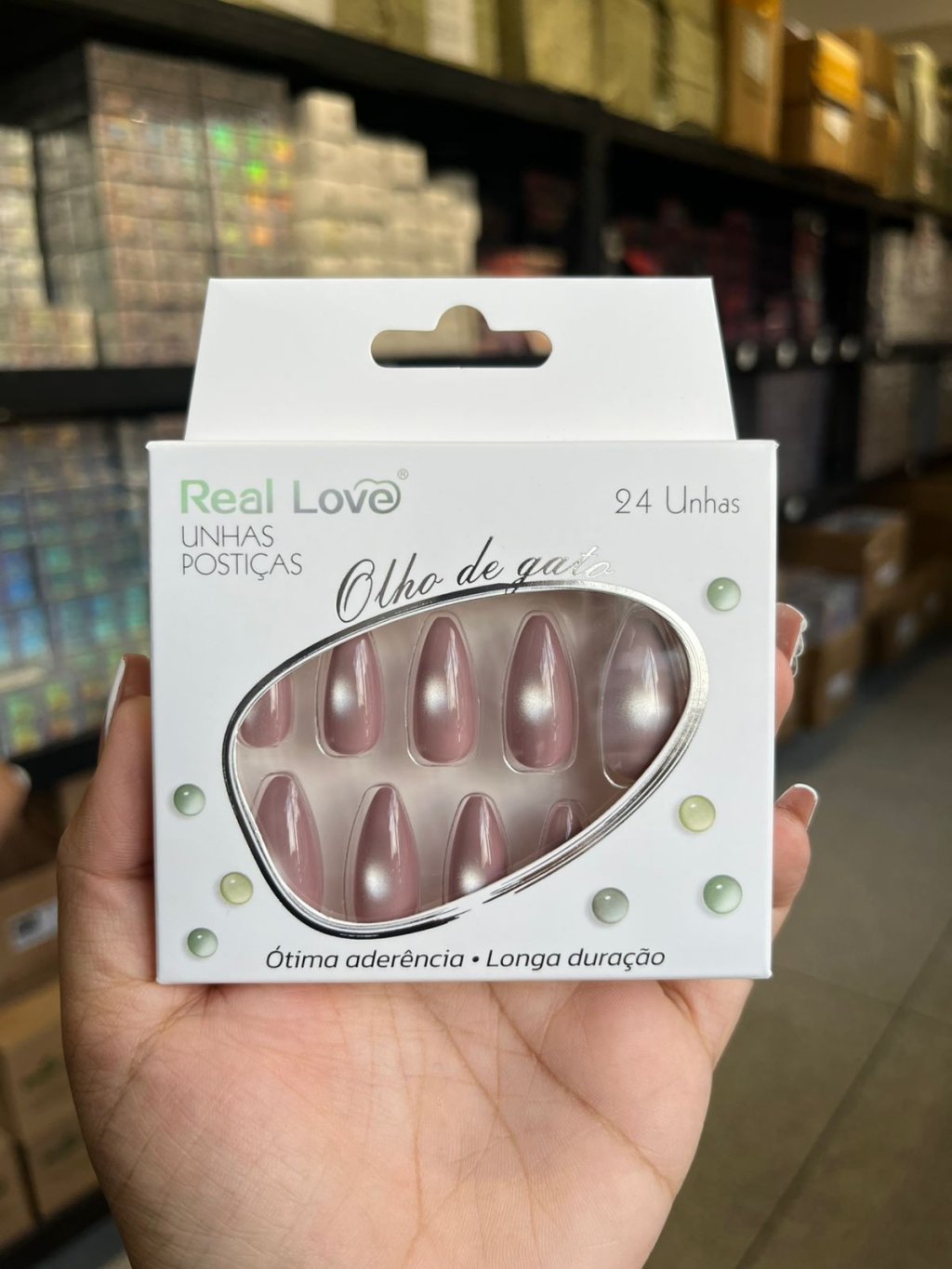 XUN450 - E268- Unha Postiça Amendoada Olho de Gato