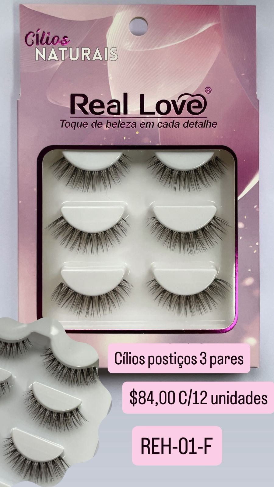 REH-01-F - Cílios Postiço 3 Pares 