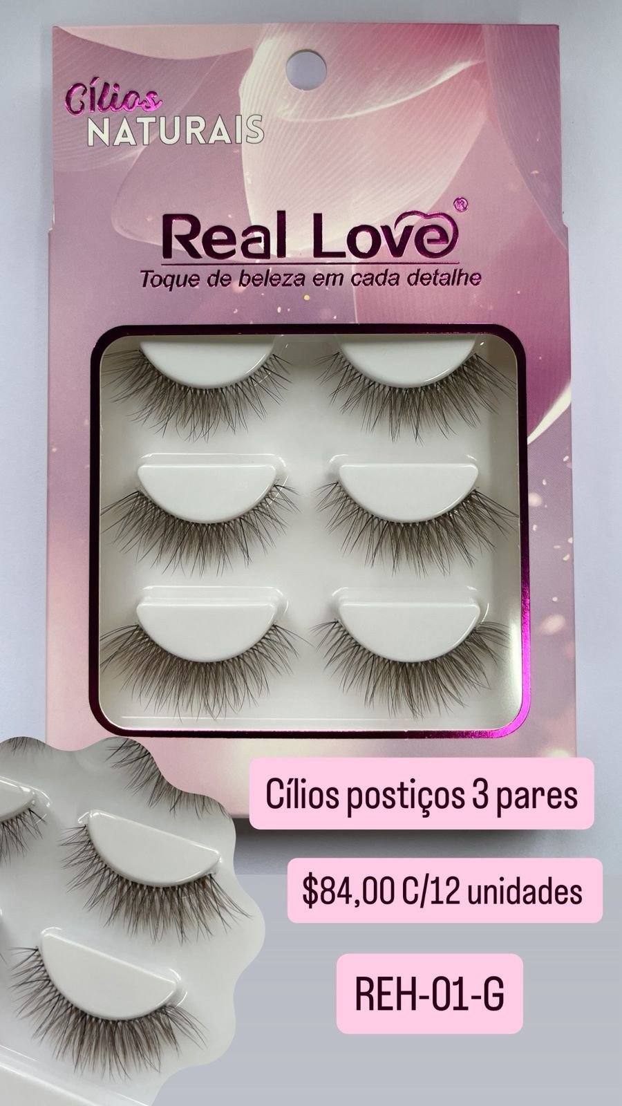 REH-01-G - Cílios Postiço 3 Pares 