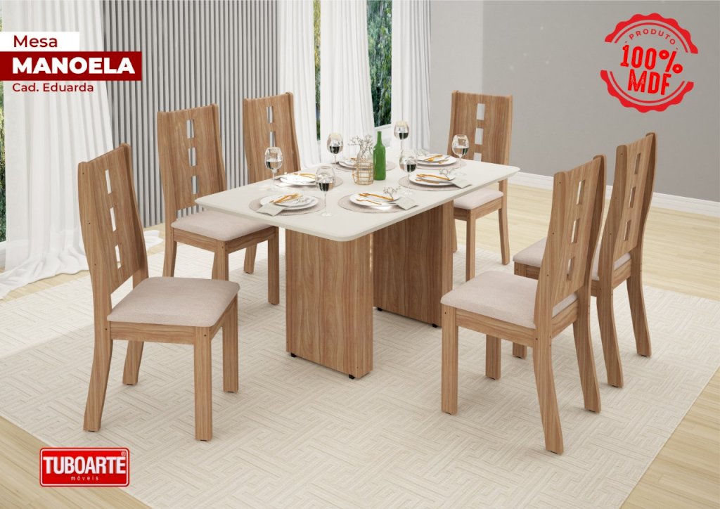 SALA MANOELA 1,60 COM 6 CADEIRAS 