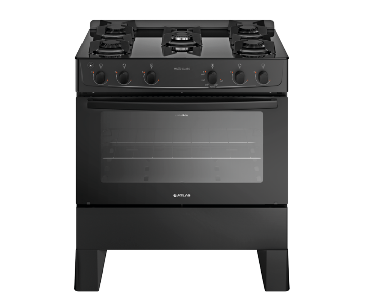 FOGAO 5B MILAO GLASS PRETO COM ACENDEDOR 