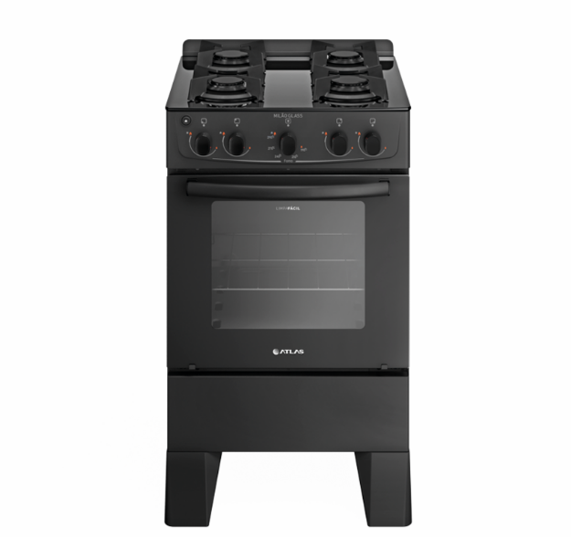 FOGAO 4B MILAO GLASS PRETO COM ACENDEDOR 