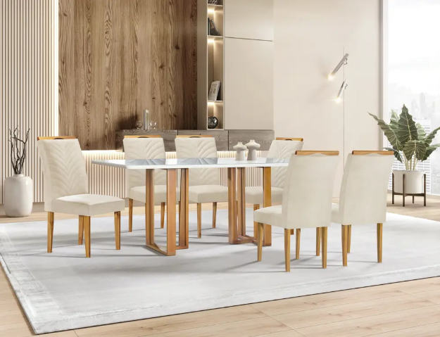 MESA 6 CADEIRAS PEQUIM 1,70X0,90 TECIDO 169