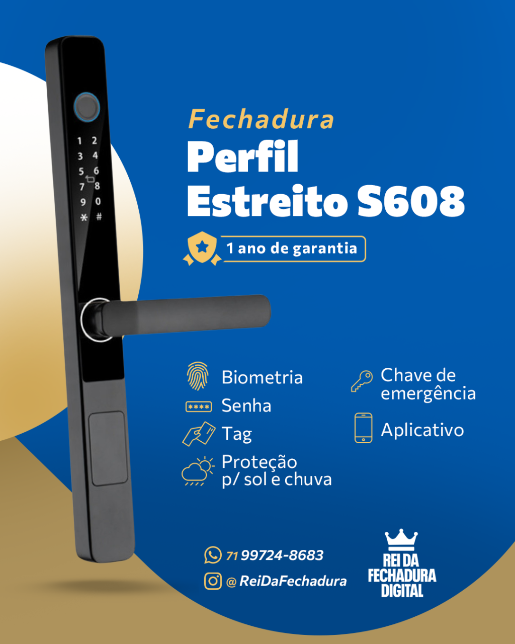 FECHADURA PERFIL ESTREITO S608 A PROVA DÁGUA