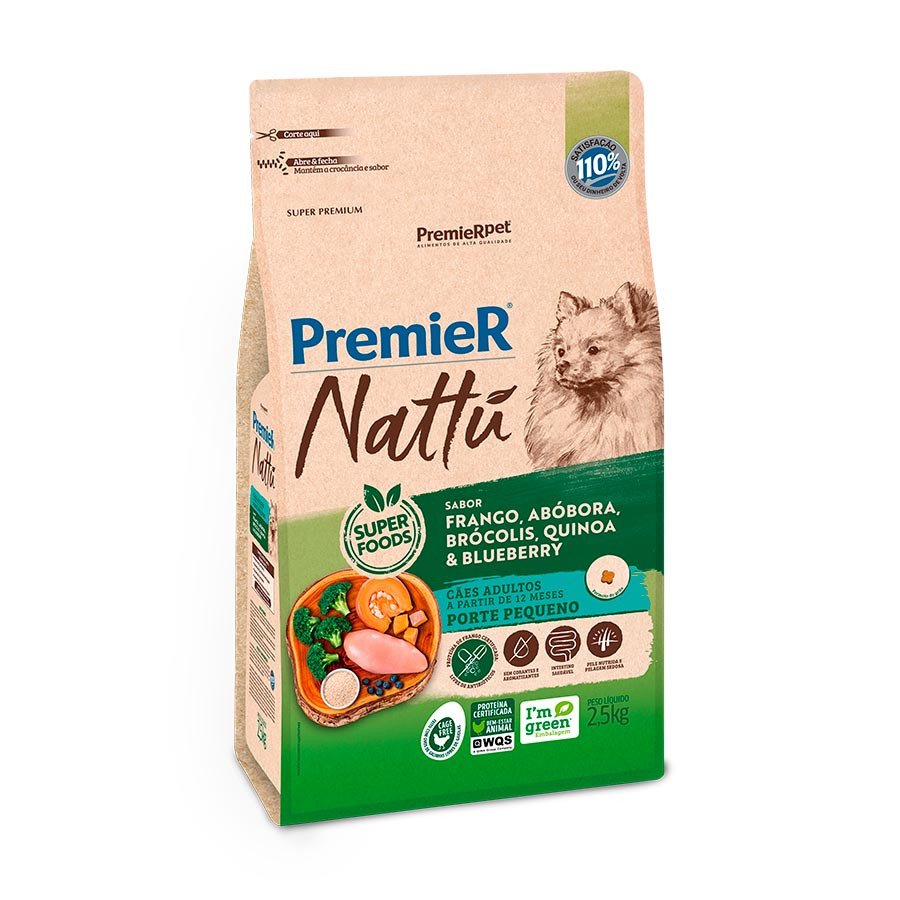 PREMIER NATTU CAES ADULTO RC PQ ABOBORA 2,5KG
