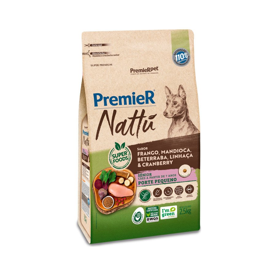PREMIER NATTU CAES ADULTO RC PEQ SENIOR MANDIOCA 2,5KG