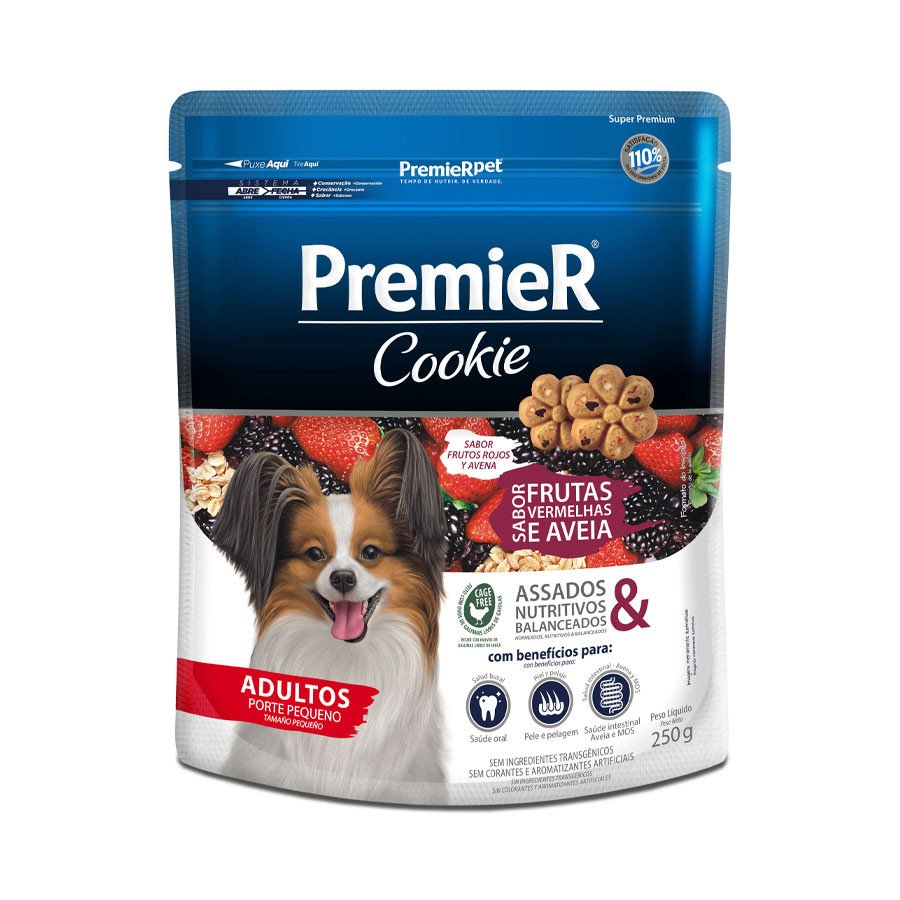PREMIER COOKIE CAES AD RC PQ FRUTAS VERMELHAS 250G