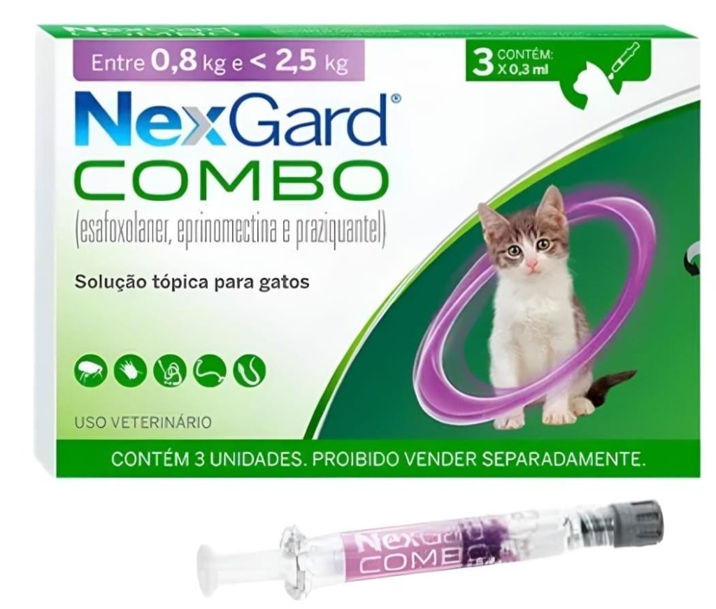 NEXGARD COMBO GATOS C/3 - 0,8KG A 2,5KG (UNIDADE)