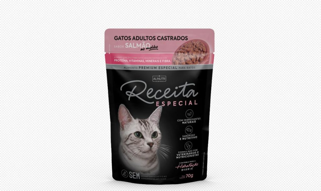 SACHE UMIDO RECEITA ESPECIAL PE GATO AD CASTRADO SALMAO