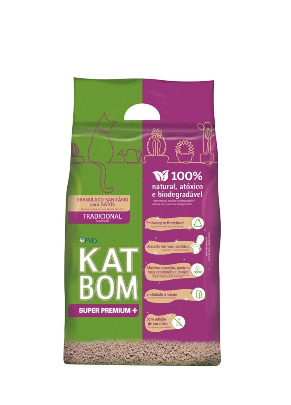 KATBOM 3KG TRADICIONAL - GRANULADO SANITÁRIO 100% NATURAL E BIODEGRADAVEL 